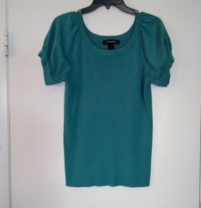 Ashley Stewart Puffy Shoulder Ribbed Green Sweater
